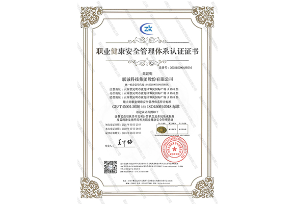 职业康健清静治理系统认证证书